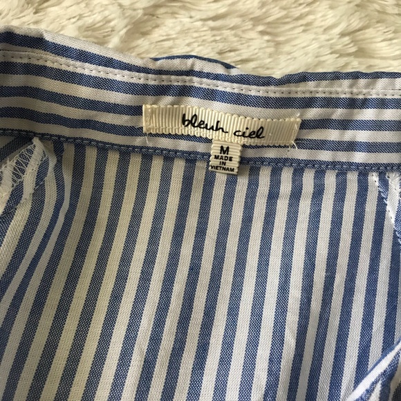 Blue & White Stripe Top M Crop Tie - Picture 2 of 4